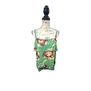 🌺 Cabi Green Floral Ruffle Spaghetti Strap Top – Size S